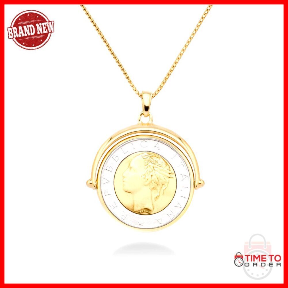 18K Gold Plated Sterling Silver Reversible Coin Pendant Necklace 20 Inch